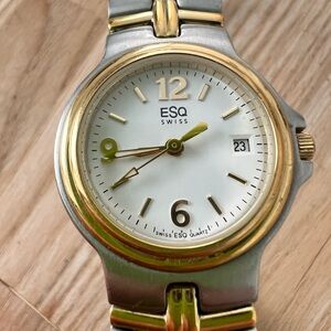 Esq by Movado ladies classic two toned dress watch NEW BATTERY